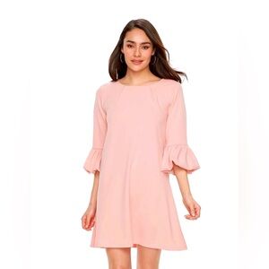 Nina Leonard Blush Pink Balloon Bell Sleeve Shift Dress | Medium | Wedding Guest